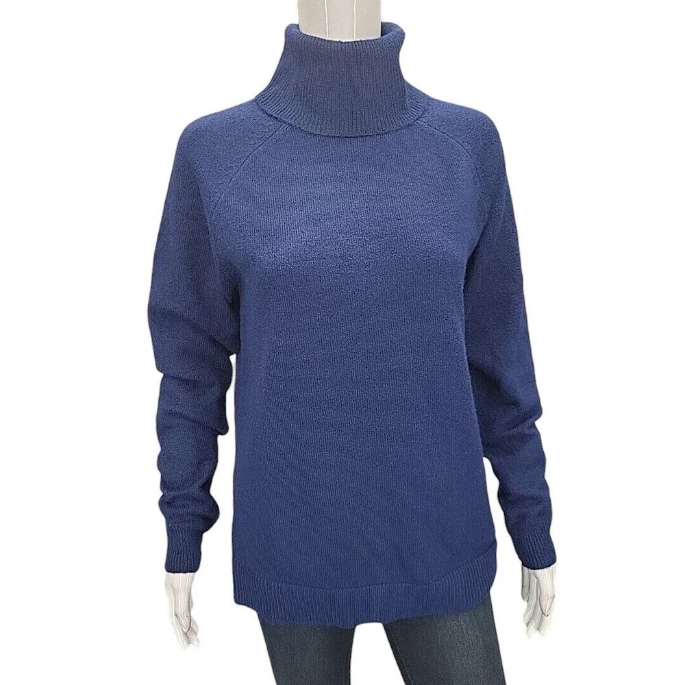 Denim Co Heritage Novelty Stitch Turtleneck Sweater Small Size Blue Pullover